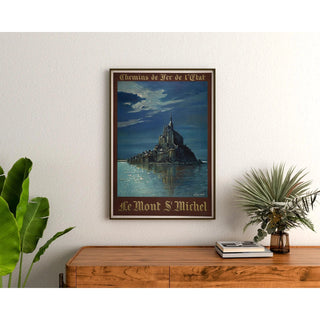 Affiche Mont-Saint-Michel vintage – Vue de nuit au clair de lune