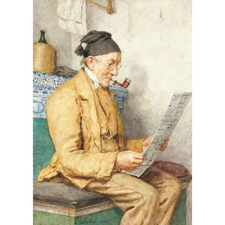 Albert Anker - Reading Farmer Sitting By The Tiled Stove.webp