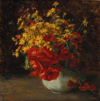Bouquet de fleurs des bois, coquelicots et marguerites jaunes dans un vase - Olga Wisinger-Florian