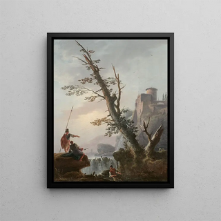 Charles Franois Daubigny - Soldats et pcheurs dans un paysage de cascade.webp