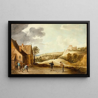 David Teniers The Younger - Landscape with Peasants Playing Bowls Outside an Inn.webp