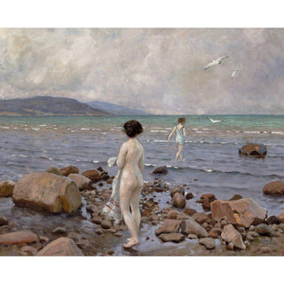 Deux baigneuses sur une plage rocheuse - Paul Fischer | Reproduction Tableau Décoration murale affiche copie