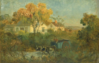 Edward Mitchell Bannister - The Drinking Pool man in cart with oxen at pool.webp