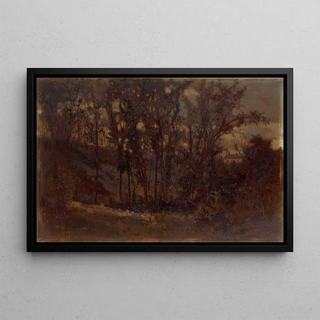 Edward Mitchell Bannister - Untitled forest scene fallen tree in foreground and house in background.webp