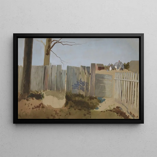 Edwin Austin Abbey - Country scene fence field farmhouse in distance.webp