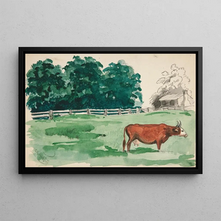 Edwin Austin Abbey - Pasture scene with cow in foreground.webp