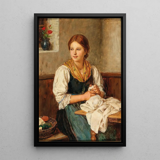 Franz von Defregger - A Young Girl In Traditional Costume Sewing At Home.webp