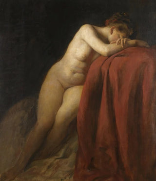 Franz von Defregger - Nude With Red Drape.webp
