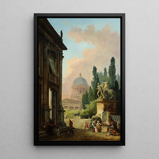 Hubert Robert - Imaginary View of Rome with the HorseTamer of the Monte Cavallo and a Church.webp