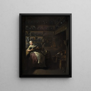 Jens Juel - Kitchen Interior with a Girl Reading.webp