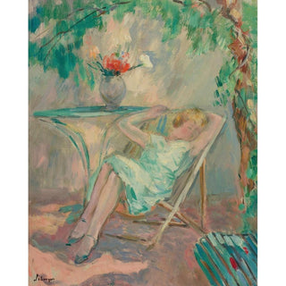 Jeune Fille Assoupie dans un Jardin - Henri Lebasque | Reproduction Tableau Décoration murale affiche copie