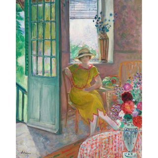 Jeune femme dans un intérieur fleuri - Henri Lebasque | Reproduction Tableau Décoration murale affiche copie