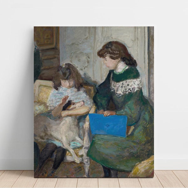 Reproduktion des Gemäldes Junges Mädchen mit Hund (Zwei der Mädchen von Alexandre Natanson) - Pierre Bonnard