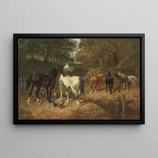 John Frederick Herring Jr - Hens and horses by a stream.webp