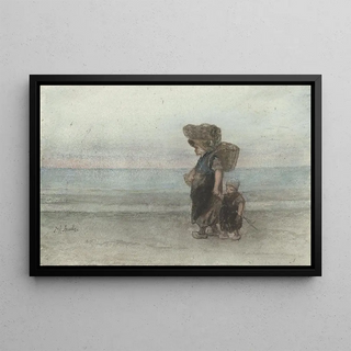 Jozef Israls - Vrouw met kind lopend over het strand.webp