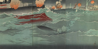 Kobayashi Kiyochika - Our Torpedo Hitting a Russian Warship at the Great Naval Battle of Port Arthur.webp