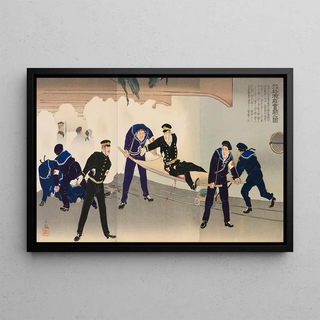 Kobayashi Kiyochika - Struggling Hard on the Battleship Hatsuse in the Harbor of Port Arthur.webp