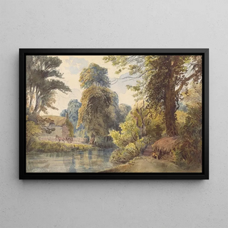 Ladislav Mednynszky - Swiss park with a pond and a sled.webp