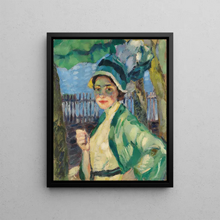 Leo Putz - Portrt einer Dame unter grnem Schirm Frieda Blell.webp