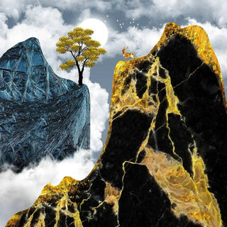 Montagne dorée | Collage artistique | Reproduction Tableau Décoration murale affiche copie