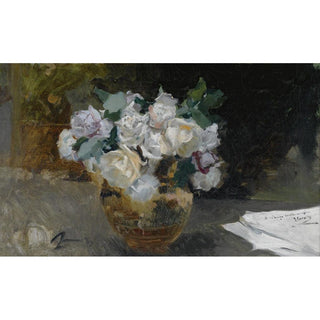 Nature morte aux roses blanches - Joaquín Sorolla | Reproduction Tableau Décoration murale affiche copie