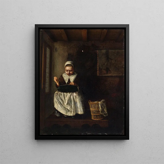 Nicolaes Maes - A Girl Sewing.webp