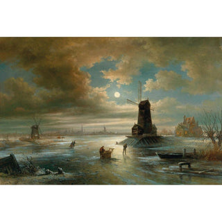 Nuit au clair de lune en hiver près d’Amsterdam d'Elias Pieter van Bommel | Reproduction Tableau Décoration murale affiche copie