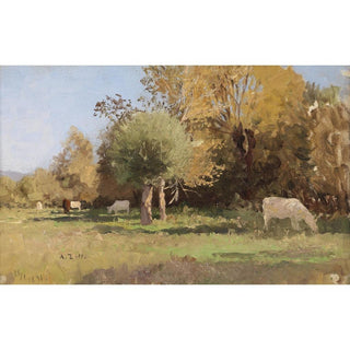 Paysage estival avec vaches - Alfred Zoff | Reproduction Tableau Décoration murale affiche copie