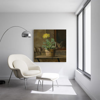 Stampa d'arte | Natura morta con una primula in un vaso di fiori, un gatto e due passeri - Martinus Rørbye