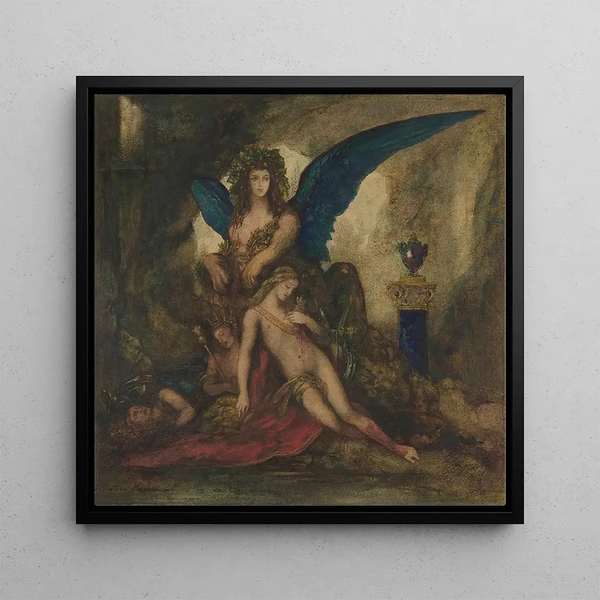 Sphinx in einer Höhle, König, Dichter und Krieger - Gustave Moreau — gerahmtes Bild an der Wand