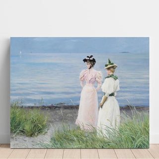 Sur la plage à Hellerup. Mlle Elisabeth Fischer et Mlle Anna Pauline Bruun un jour d'été sur la plage à Hellerup - Paul Fischer | Reproduction Tableau Décoration murale affiche copie