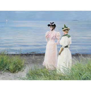 Sur la plage à Hellerup. Mlle Elisabeth Fischer et Mlle Anna Pauline Bruun un jour d'été sur la plage à Hellerup - Paul Fischer | Reproduction Tableau Décoration murale affiche copie