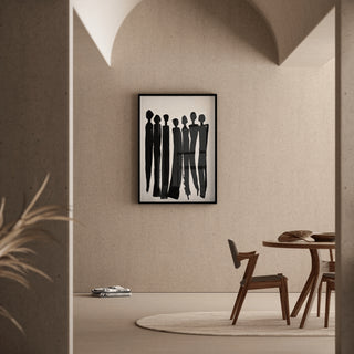 Tableau Décoratif – Silhouettes Unies | Affiche Abstraite Minimaliste Noir et Blanc | Poster Élégant de Groupe Humain Stylisé