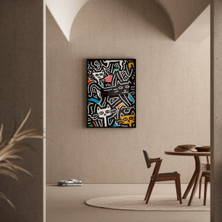 Tableau Pop Art – Chats Stylisés | Affiche Urbaine Colorée Style Keith Haring | Poster Graphique et Ludique pour Déco Contemporaine