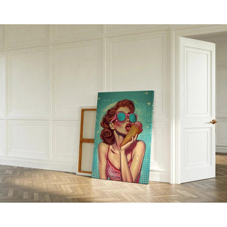 Tableau Pop Art – Douceur d’Été | Affiche Vintage Colorée Femme à la Glace | Poster Rétro Inspiré de Lichtenstein pour Déco Moderne