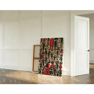 Tableau Pop Art – Figures Abstraites | Affiche Graphique Urbaine Rouge et Noire | Poster Brut et Contemporain pour Déco Artistique et Singulière