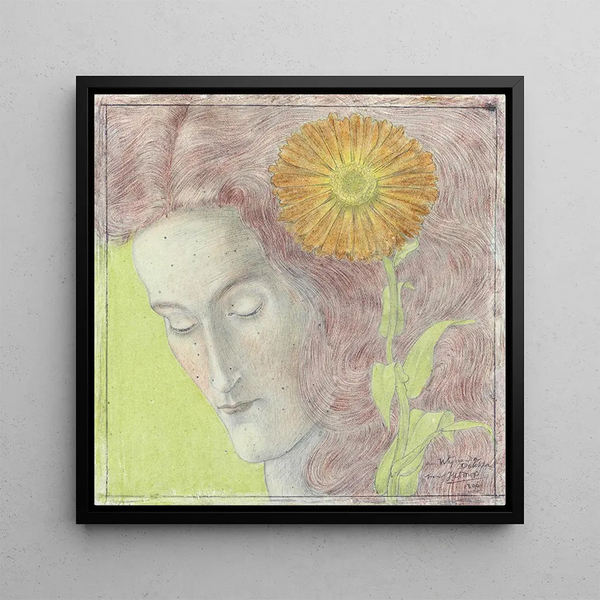Testa di donna con capelli rossi e crisantemi - Jan Toorop — quadro incorniciato alla parete