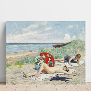 To Piger og en Japansk Parasol på Hornbæk Strand - Paul Fischer | Reproduction Tableau Décoration murale affiche copie