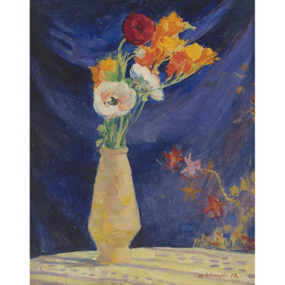 Vase d'Anémones sur Fond Bleu - Henri Lebasque | Reproduction Tableau Décoration murale affiche copie