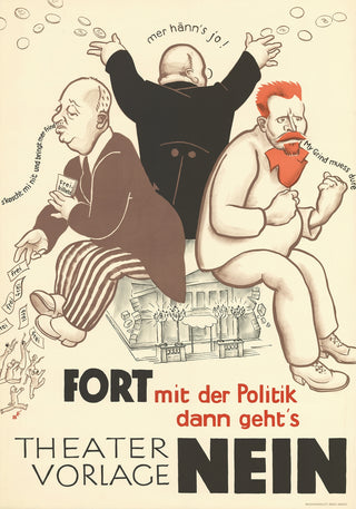 Vintage-Poster Theater 'Theatervorlage Nein' im Stil politischer Karikatur