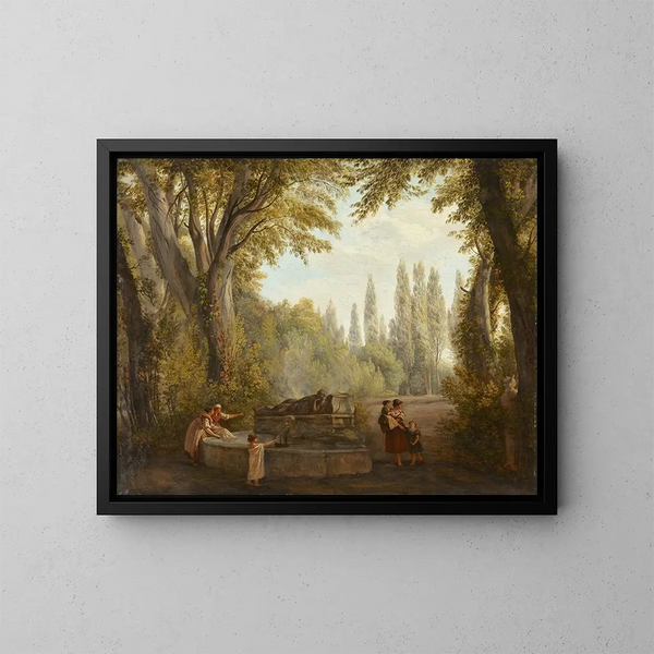 eines Parklandschafts mit Frauen und Kindern in der Nähe eines Brunnens - Abraham Louis Rodolphe Ducros — gerahmtes Bild an der Wand