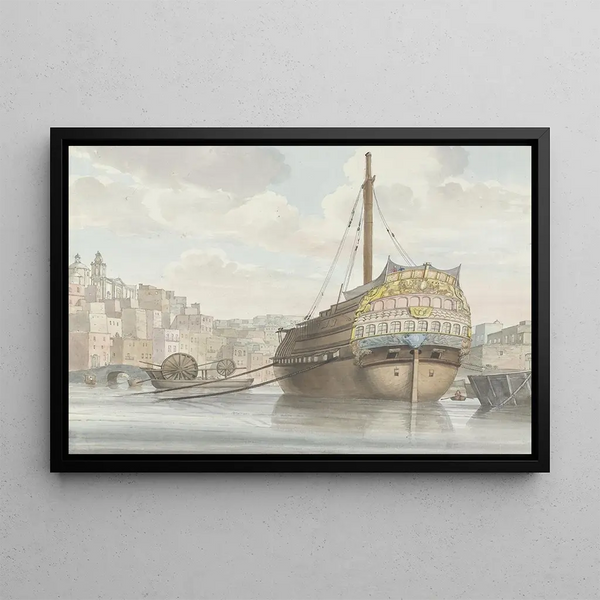 AbrahamLouisRodolphe Ducros - Gezicht op haven met galei schip vlakbij de werf.webp