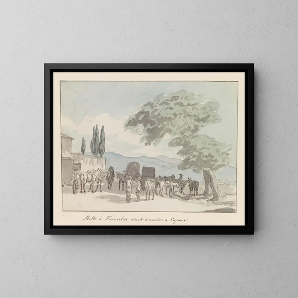 Halt in Francolisi vor der Ankunft in Capoue - Abraham Louis Rodolphe Ducros — gerahmtes Bild an der Wand