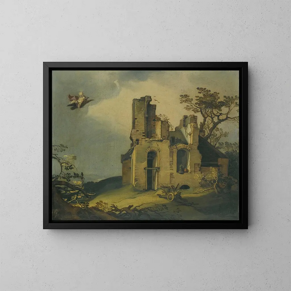 Ein Landschaft mit Ruinen und dem Übergriff des Ganymed - Abraham Bloemaert — gerahmtes Bild an der Wand