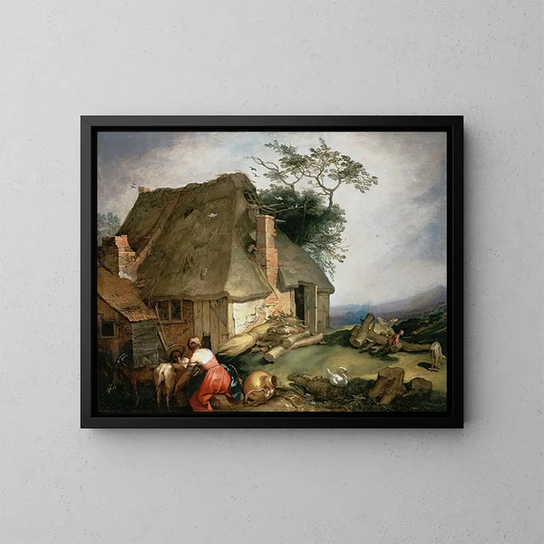 Ein Ferienhaus mit Bauern, die Ziegen hüten - Abraham Bloemaert — gerahmtes Bild an der Wand
