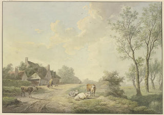 Abraham Teerlink - An einem Weg bei Bauernhusern vier Khe.webp