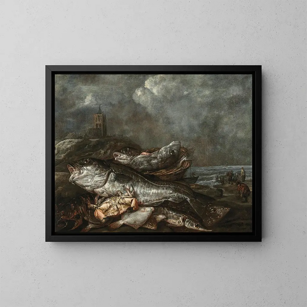 Fisch am Strand in Egmond - Abraham van Beyeren — gerahmtes Bild an der Wand