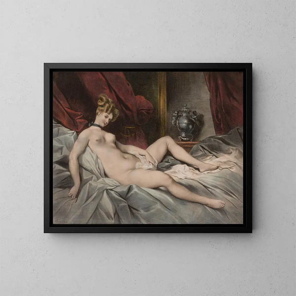 Die Frau mit dem Sonnenschirm - Achille Devéria — gerahmtes Bild an der Wand