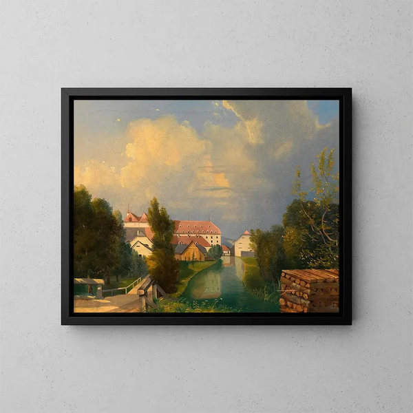 Garten der Fabrik in Schwadorf - Adalbert Stifter — gerahmtes Bild an der Wand