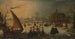 Landschaft mit Schlittschuhläufern auf vereistem Kanal und einem Eisschiff - Adam van Breen — Ansicht des Kunstwerks